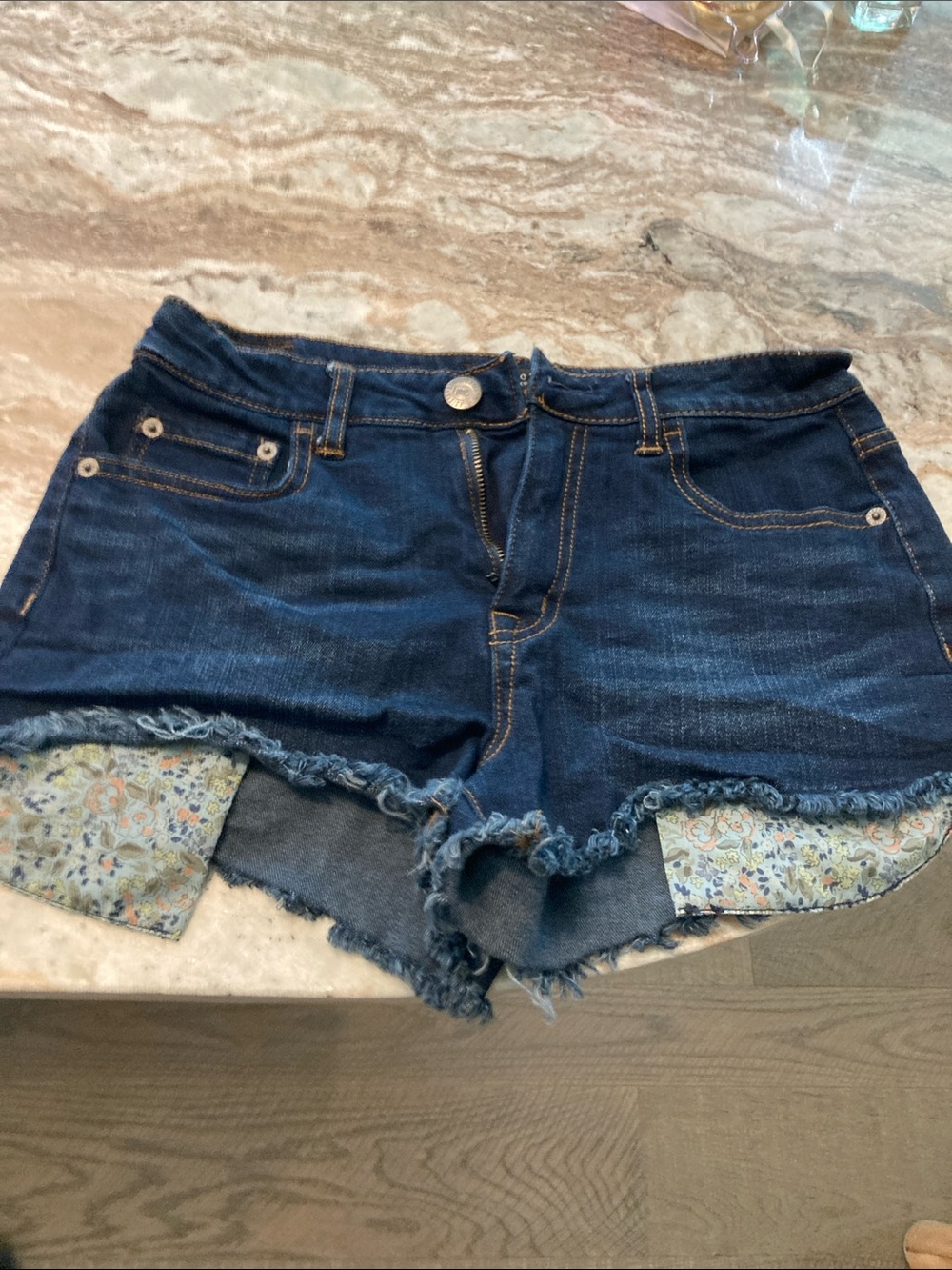 Aeropostale Dark Blue Denim Cutoff Shorts with Floral Trim